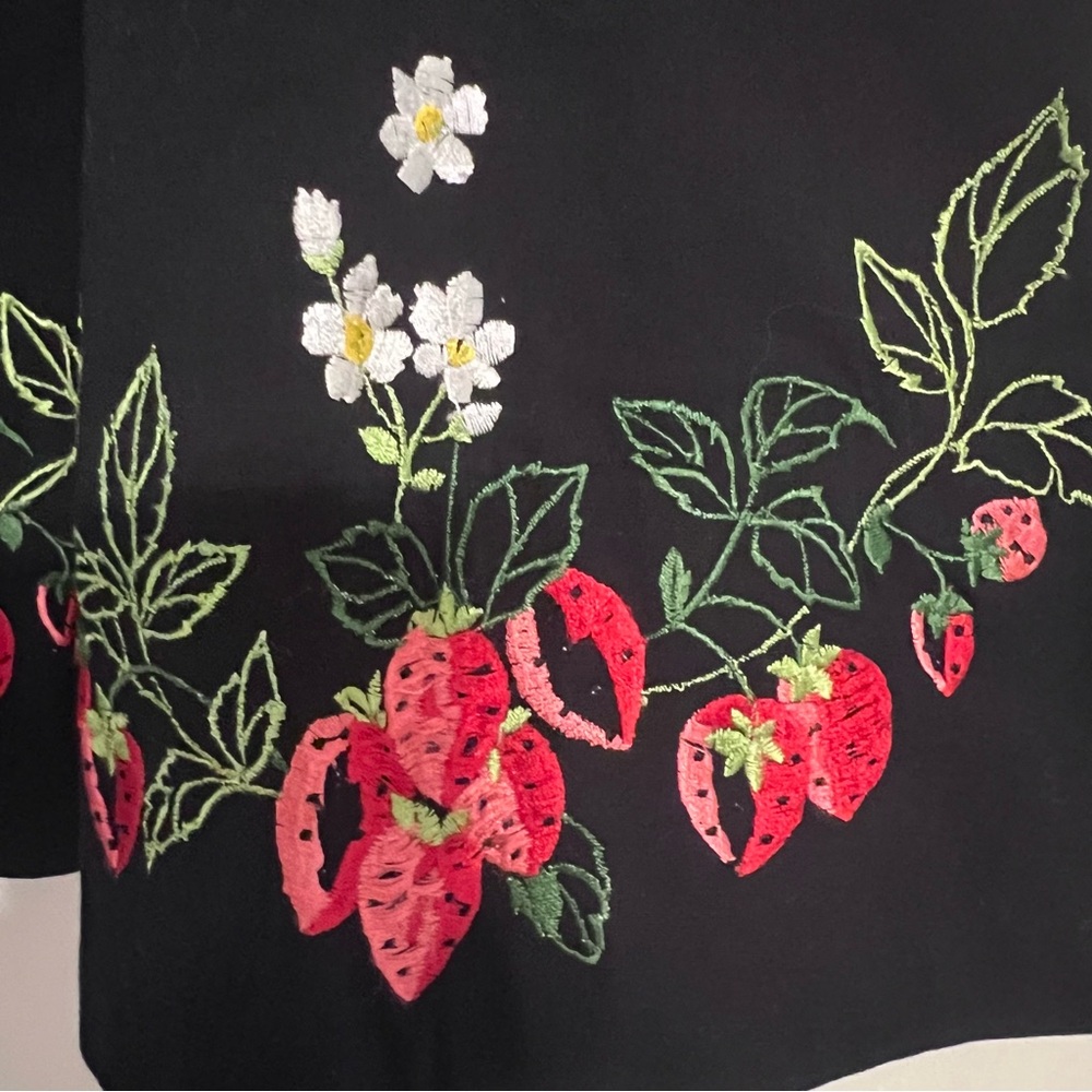 Anthropologie elevens Black Skirt Strawberries Floral Embroidered Embellishments - Picture 2 of 6